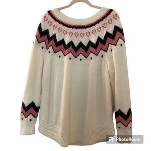 Loft sweater,  winter white with pink and gray, size XL, medium weight k…
